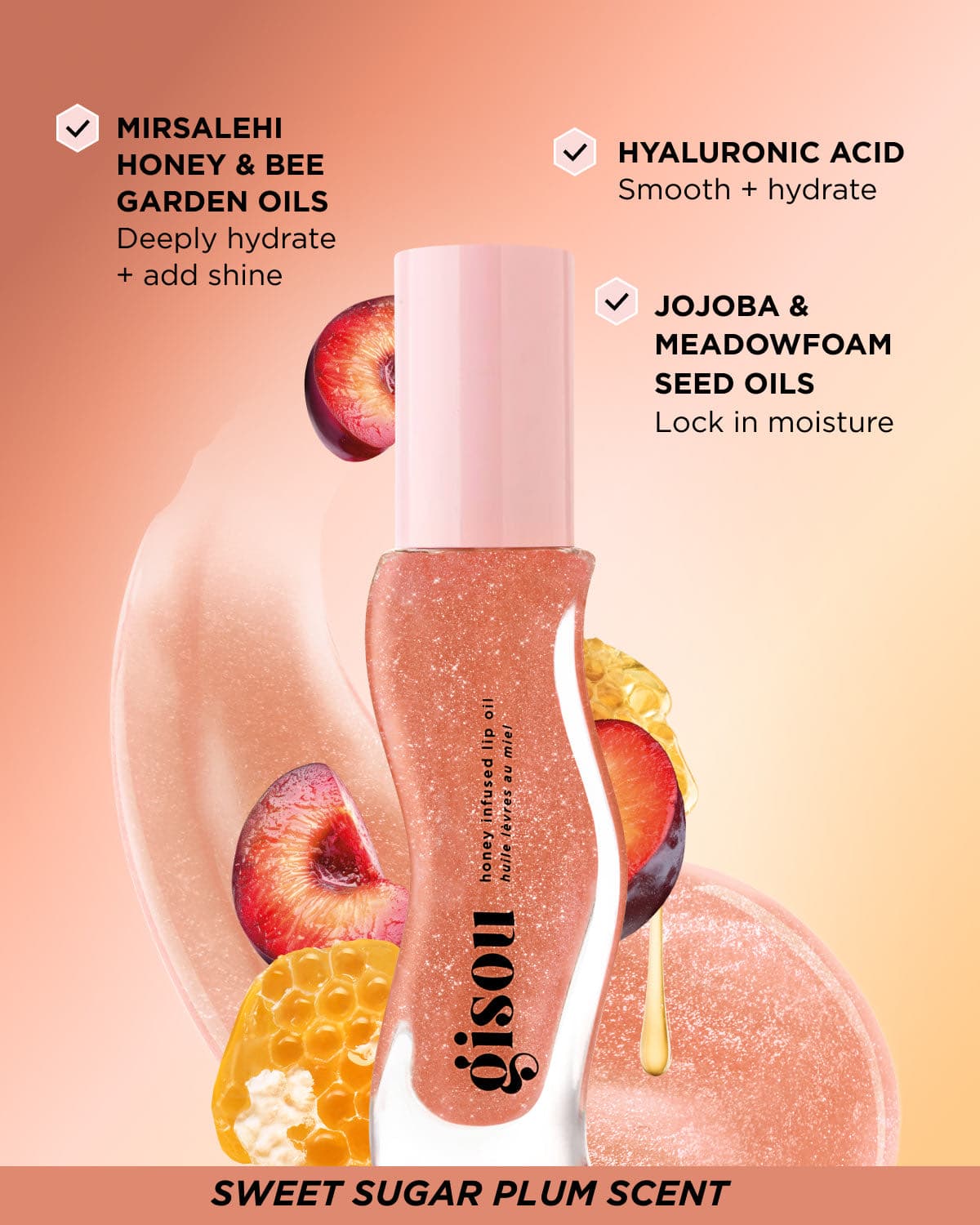 Gisou Honey Infused Lip Oil масло для губ с мёдом, Glazed Plum (8 ml) 4