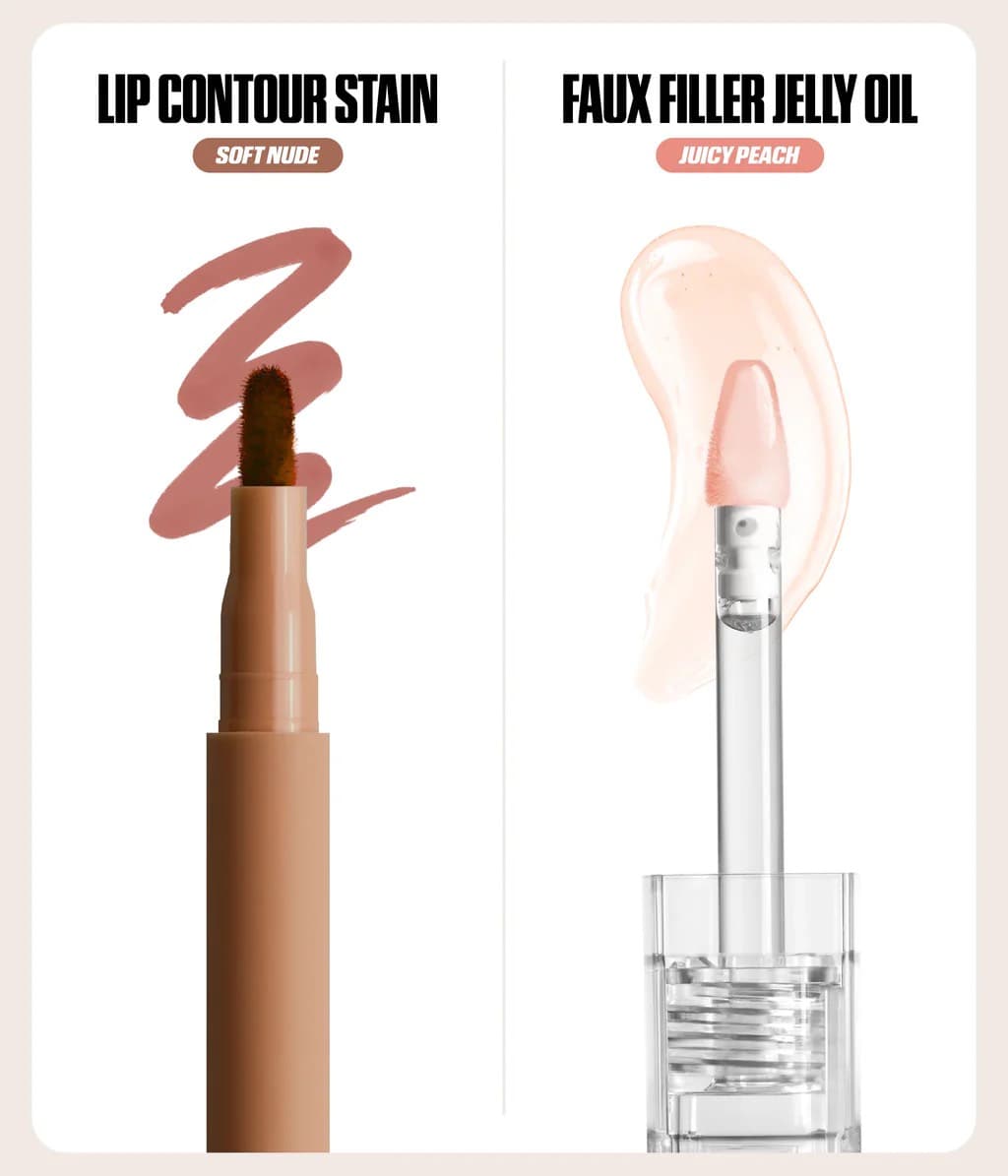 Huda beauty MAKEOUT SESH LIP DUO , набор для губ в оттенке PEACHY NUDES 3