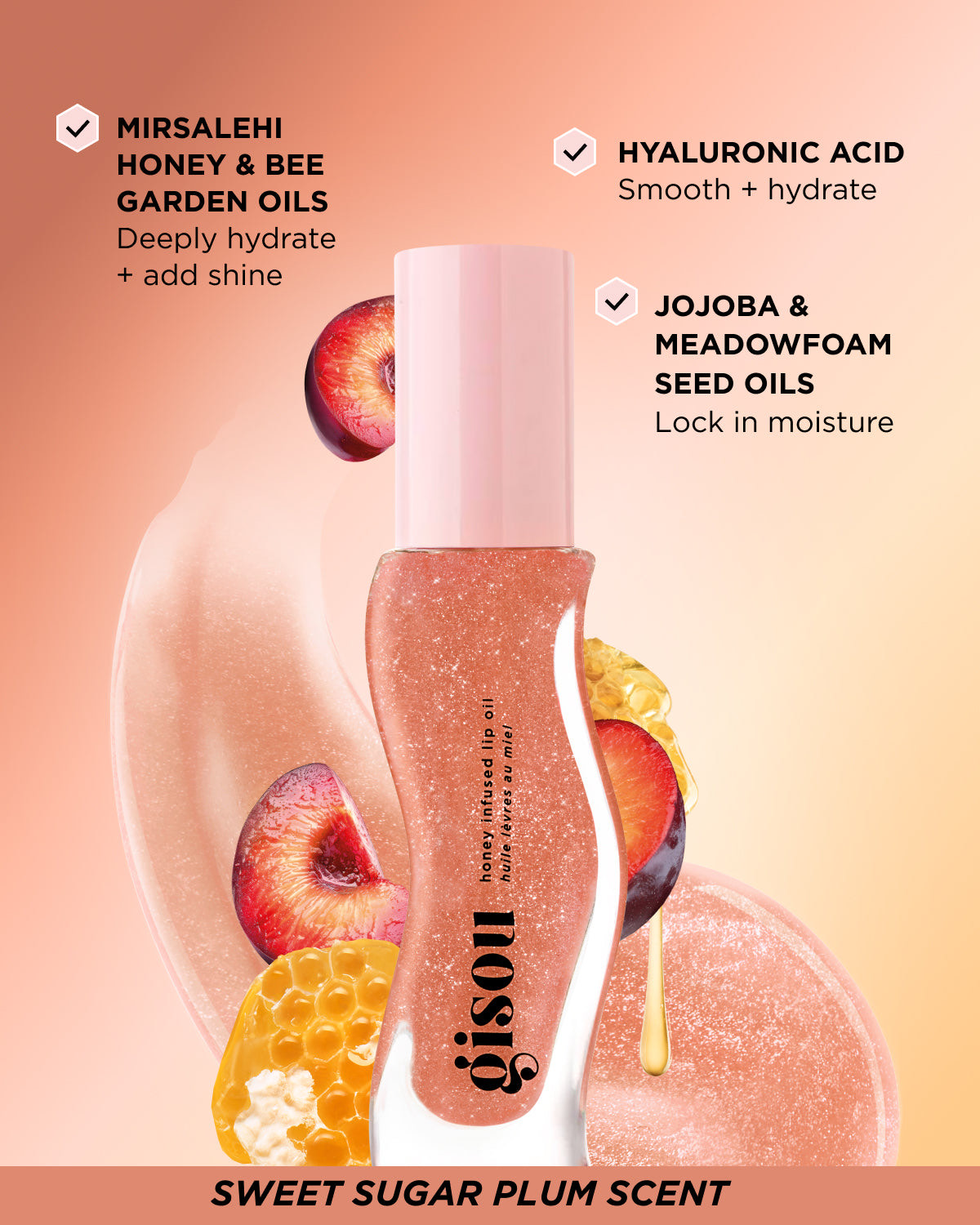 Gisou Honey Infused Lip Oil масло для губ с мёдом, Glazed Plum (8 ml) 4
