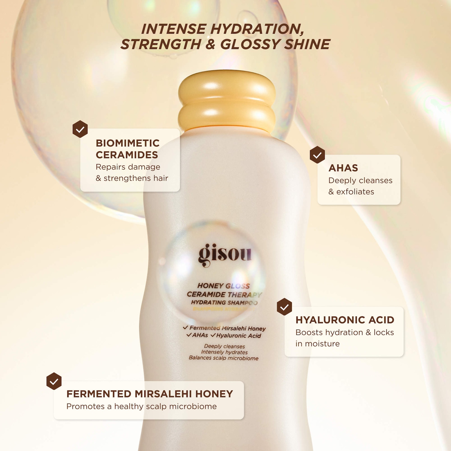 Gisou Honey Gloss Ceramide Therapy Hydrating Shampoo, Шампунь с керамидами, 250 мл 3