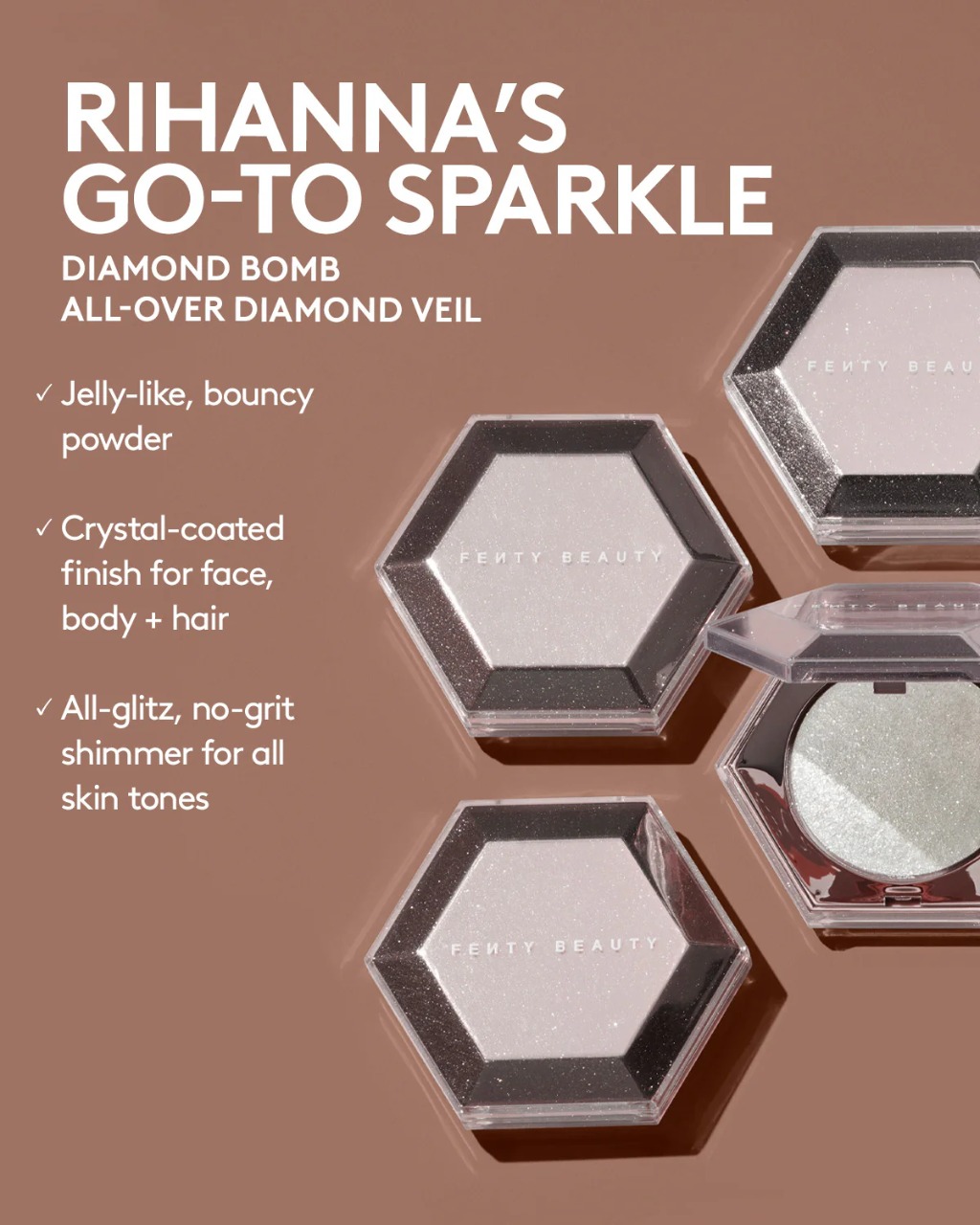 Fenty Beauty Diamond Bomb All-Over Veil оттенок 04 Pink Ice 8g,  Хайлайтер-пудра для лица 5