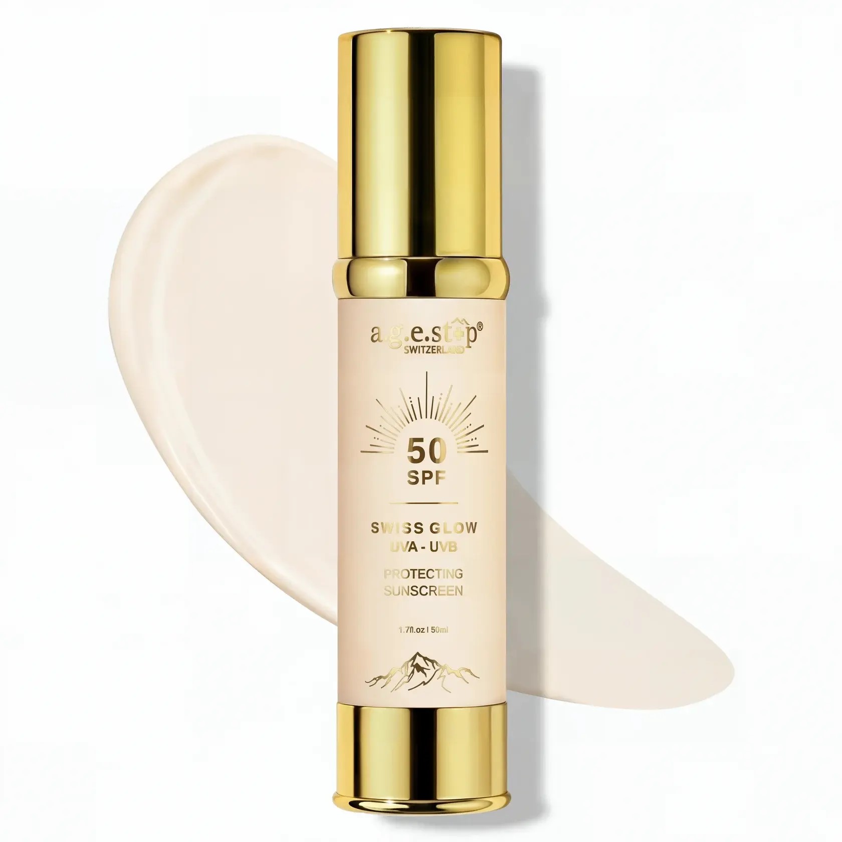 a.g.e.stop SWITZERLAND Защитный крем от солнца SWISS GLOW UVA-UVB PROTECTING SUNSCREEN SPF50, 50 мл