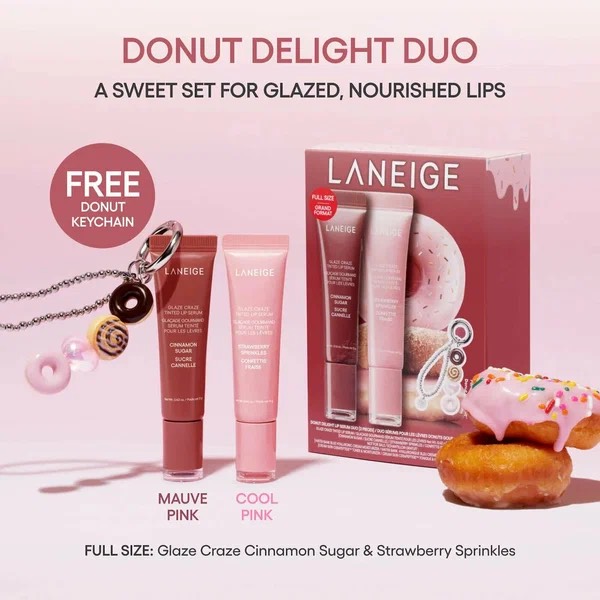 LANEIGE Набор тинтов для губ Donut Delight Lip Serum Duo (Cinnamon Sugar, Strawberry Sprinkles, 2*12 мл) 8
